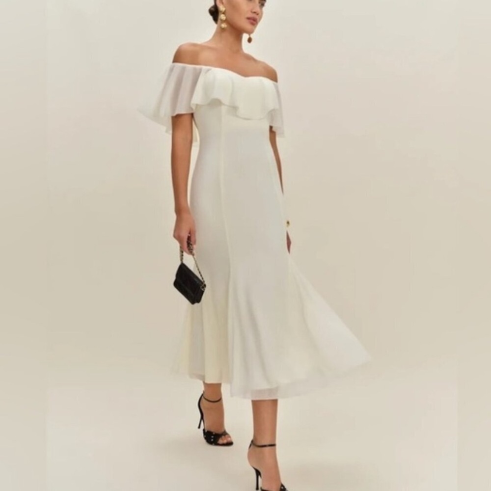 NWT Reformation Charee Ruffle Off Shoulder Short Sleeve Cape Midi Maxi Dress - Picture 4 of 16